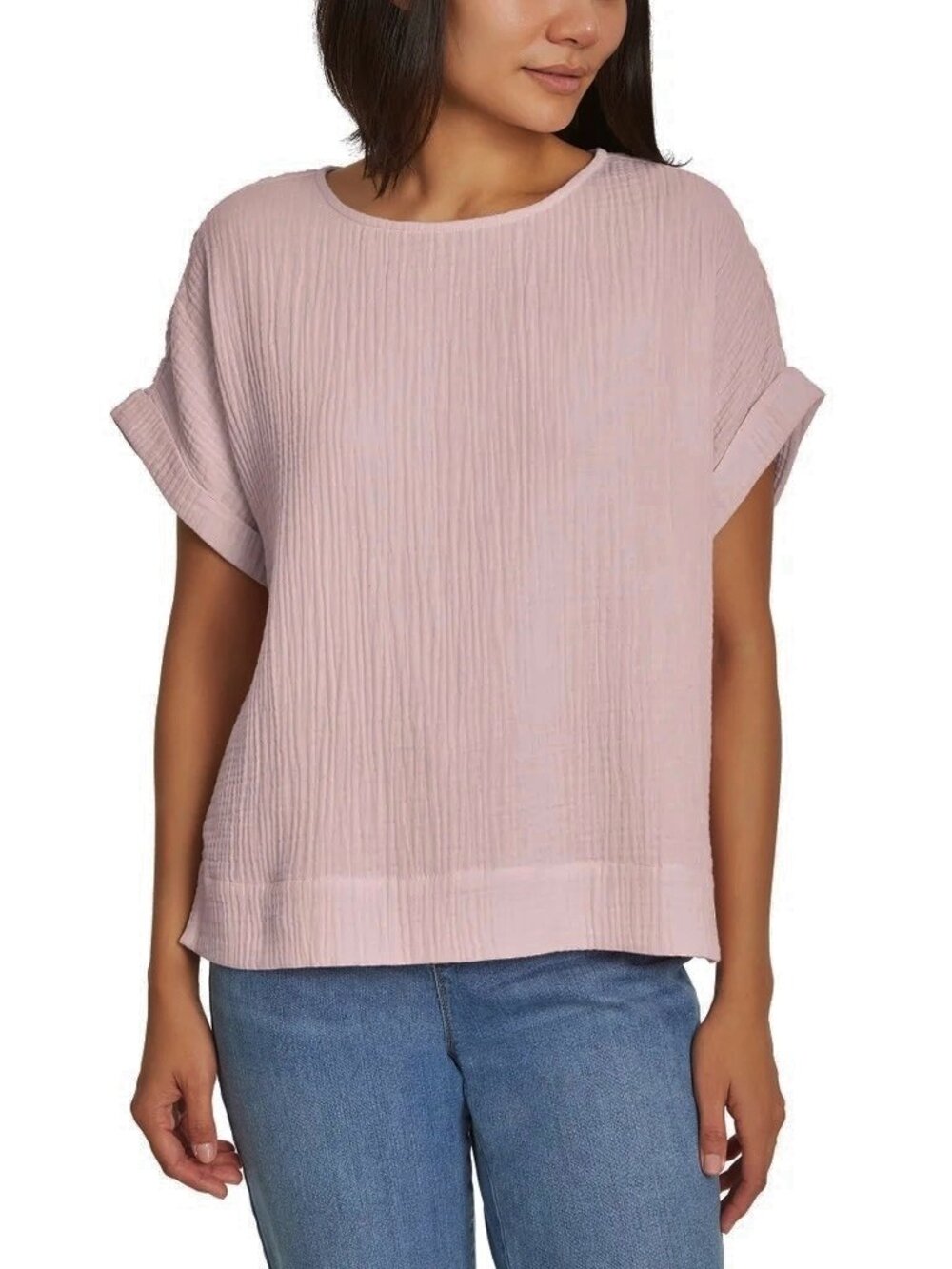NEW Gloria Vanderbilt Women's Short Sleeve Cotton Gauze Top Pink S NWT